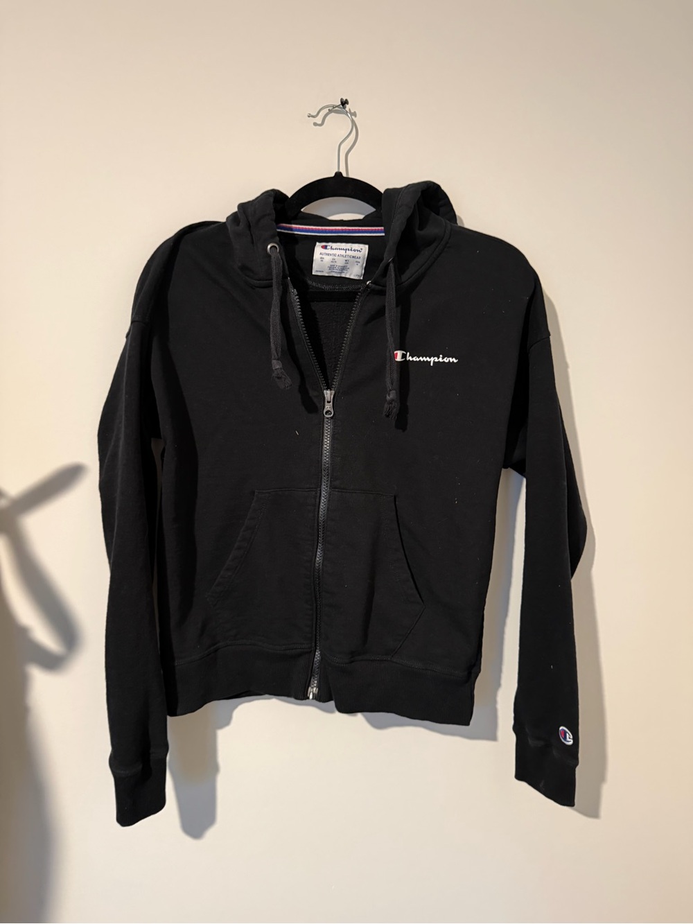 Champion Black Zip-Up Hoodie with Small Logo